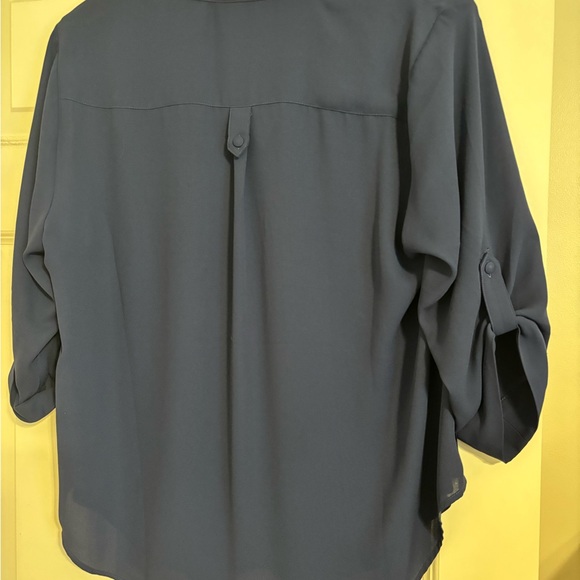Navy Blue Torrid Semi-Sheer Roll-Tab Sleeve Blouse, Size 0. - Picture 4 of 6